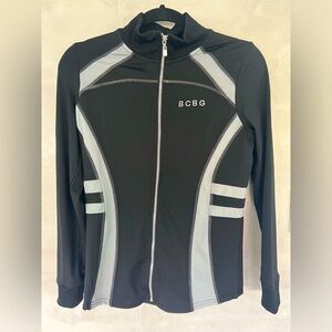 BCBG Max Azria track jacket zip size Medium black gym yoga running training run